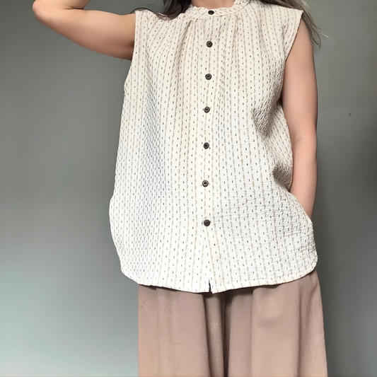 Armlös blus i japanskbomull- Aiko