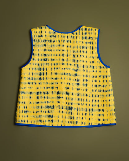 Linnevest med knytband- Shiborifärgad