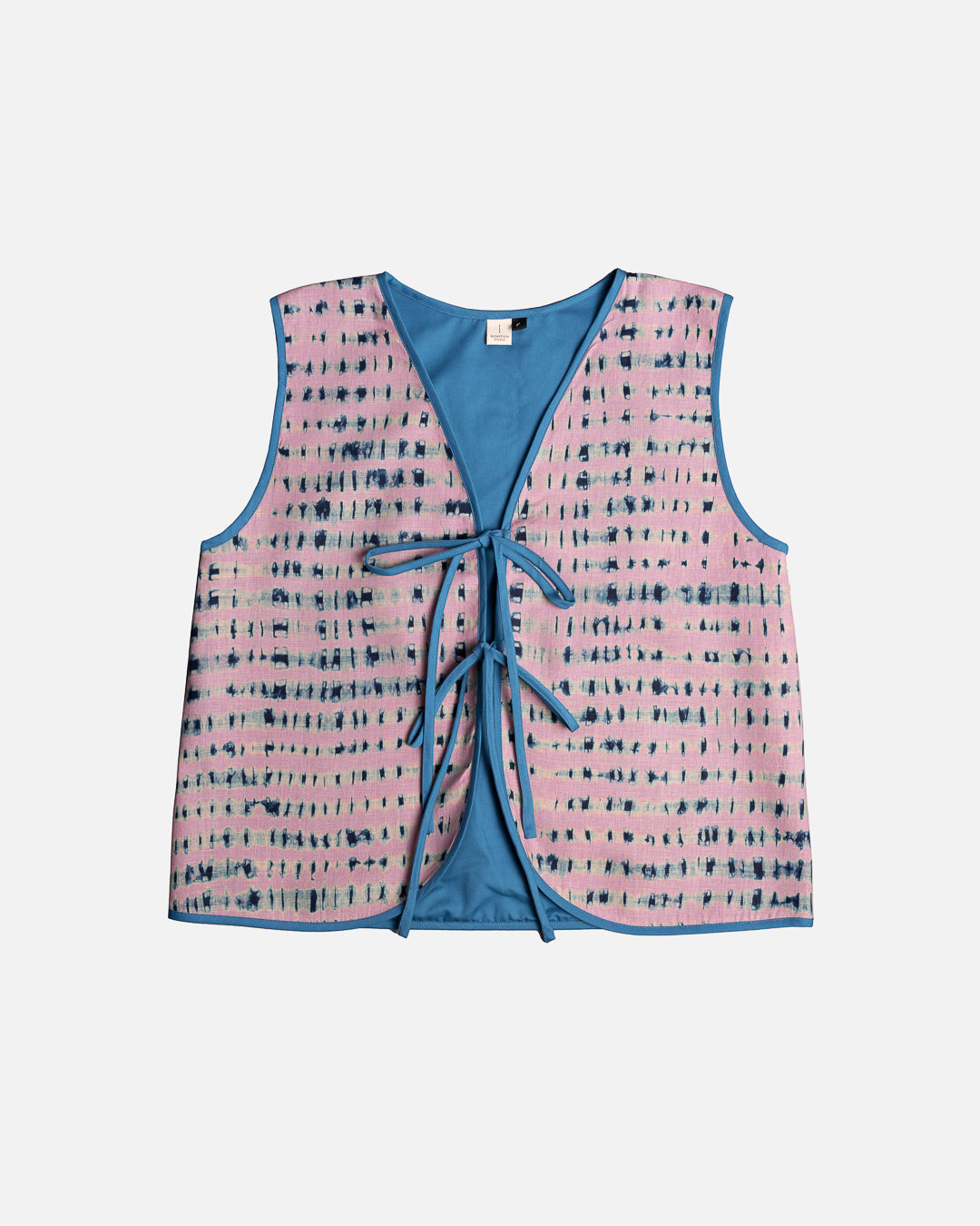 Linnevest med knytband- Shiborifärgad