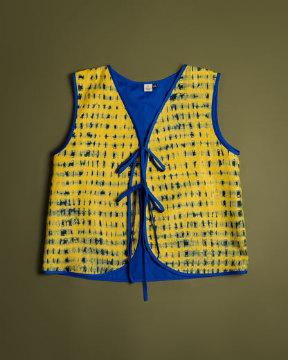 Linnevest med knytband- Shiborifärgad