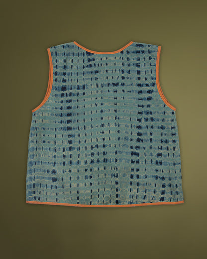 Linnevest med knytband- Shiborifärgad