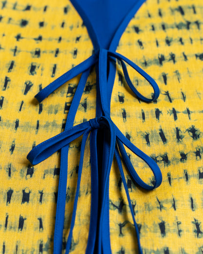 Linnevest med knytband- Shiborifärgad